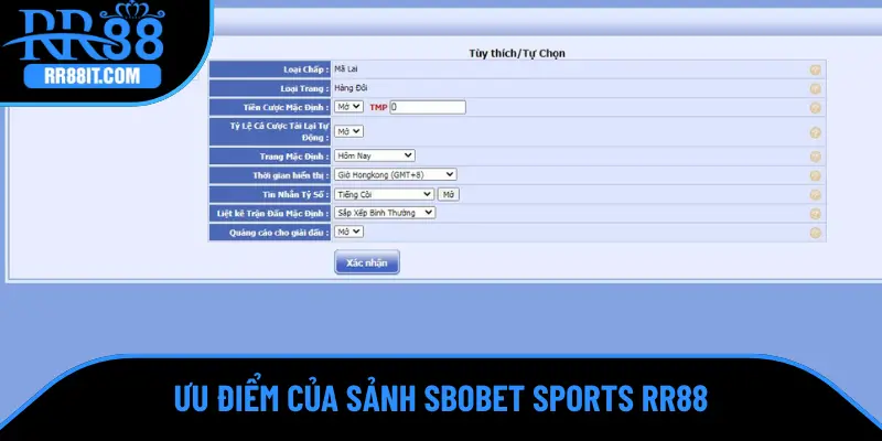 Ưu điểm nổi trội của sảnh SBOBET Sports RR88